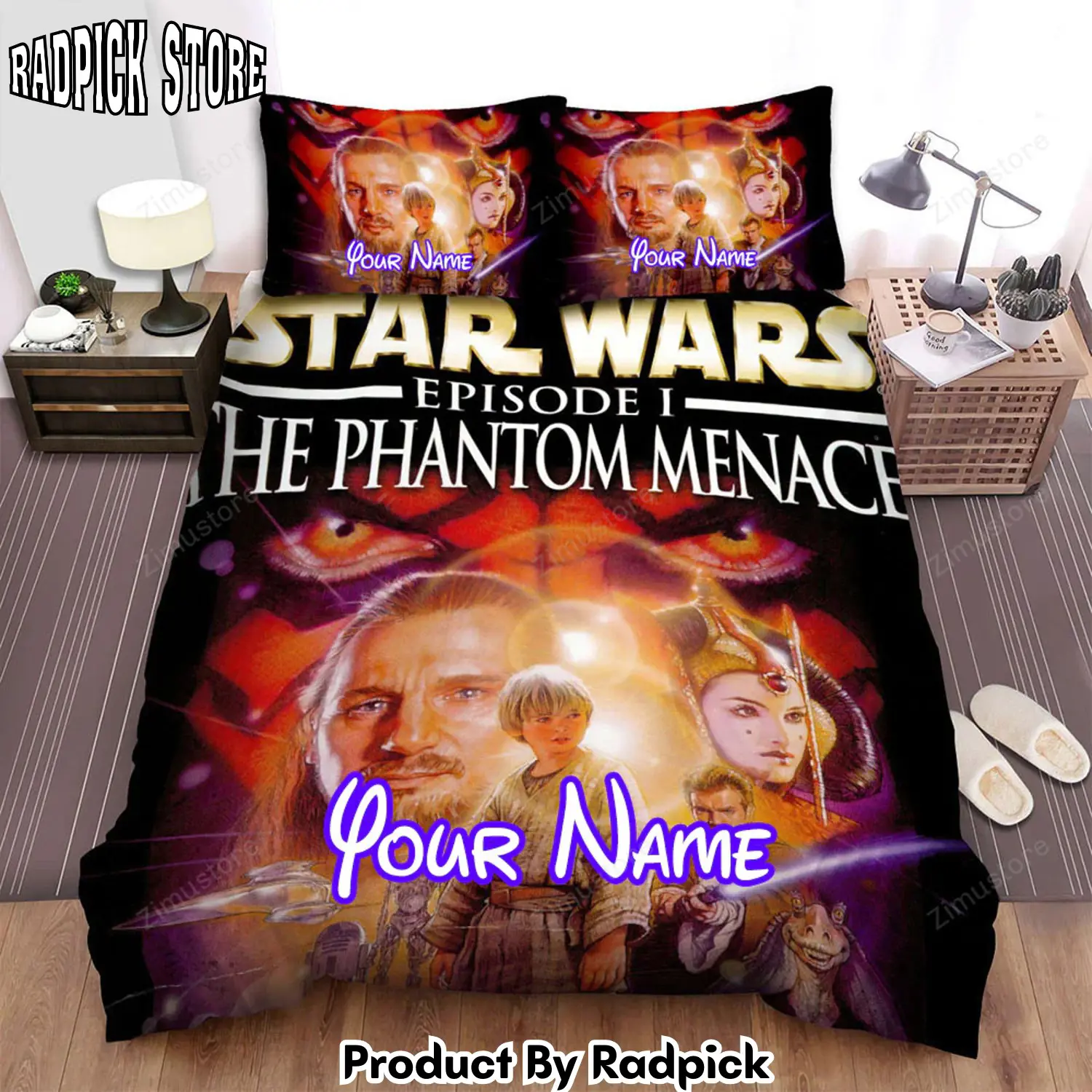 Radpick star wars episode i the phantom menace art of all main actors with light movie poster bed sheets spread comforter duvet cover personalized name bedding sets rp3272002